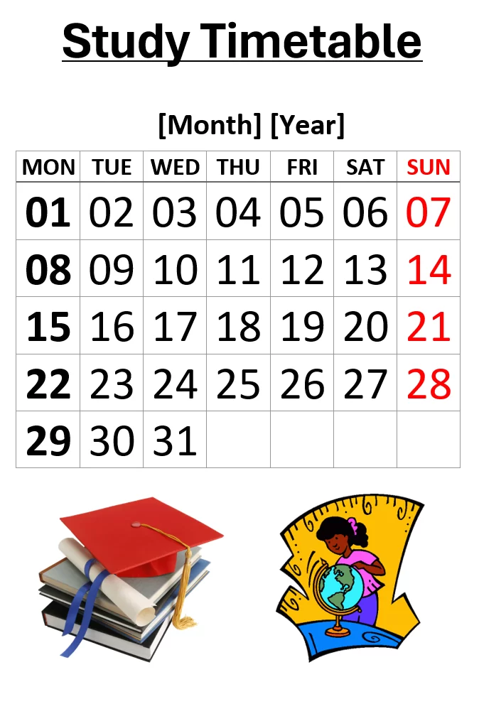 Study Timetable Template