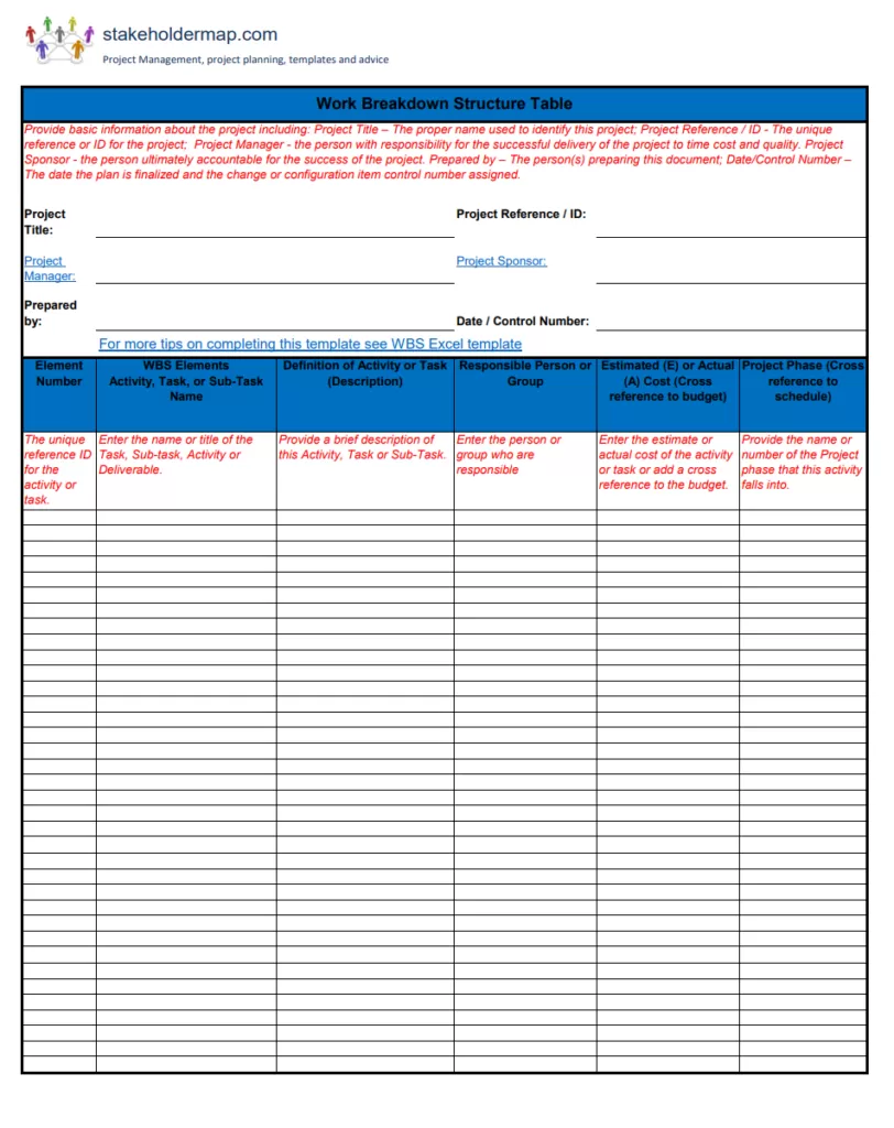 Work Breakdown Structure Template Excel