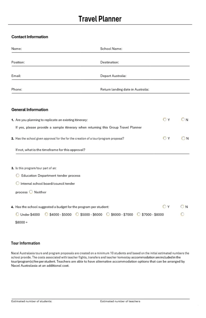 travel planner template