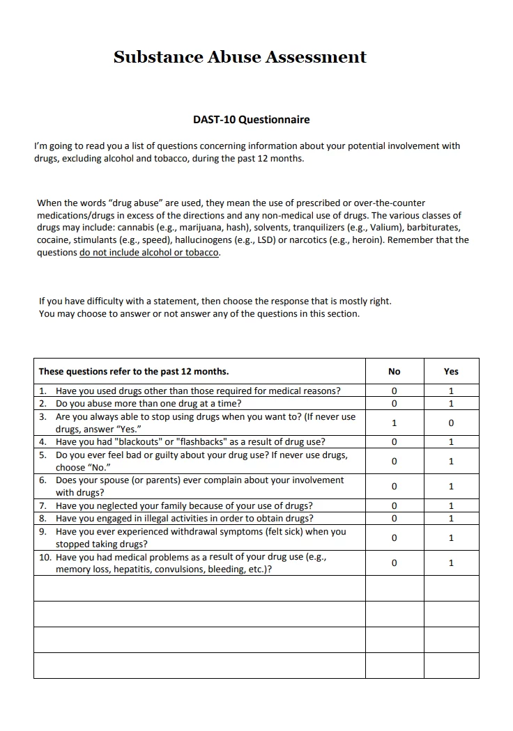 How to conduct a Substance Abuse Assessment? Free Word & Excel Templates