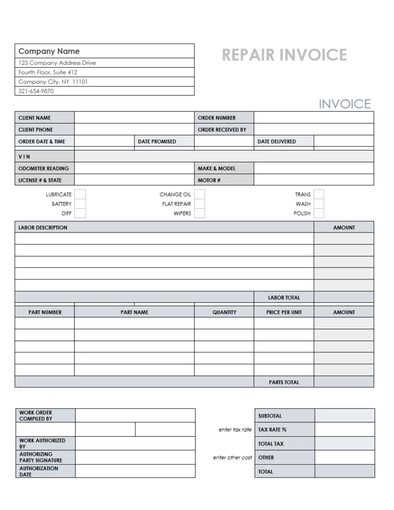 Repair Invoice Template
